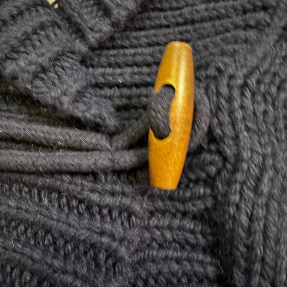 American Eagle Navy Blue and Cream Knit Sweater Size Medium Shawl Collar Vintage - Picture 8 of 11